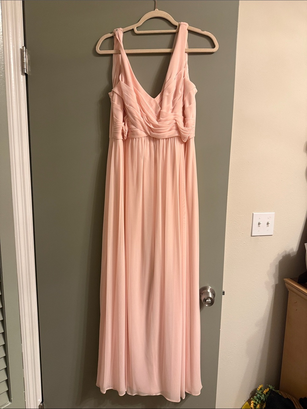 David's Bridal Soft Blush Chiffon V-Neck Maxi Dress